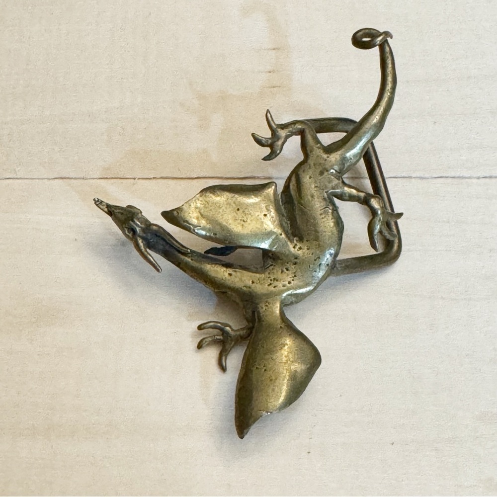 Vintage Signed Brass Dragon Belt Buckle Rare Handmade